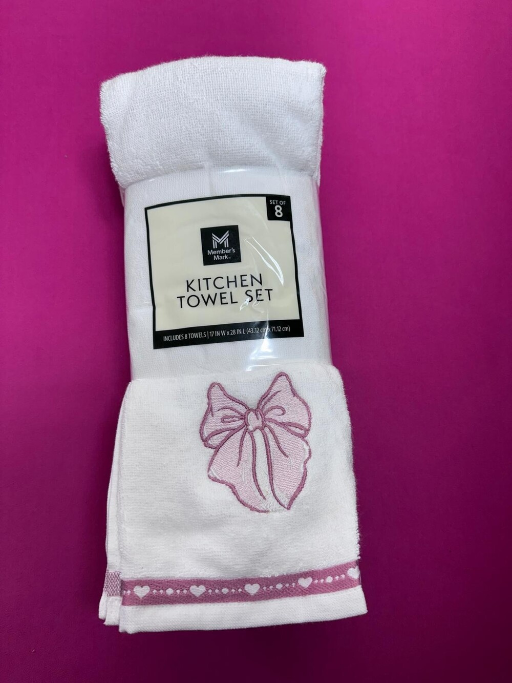 Member’s Mark Kitchen Towel Set 8 Pack Bow Hearts 17x28 Cotton Valentine